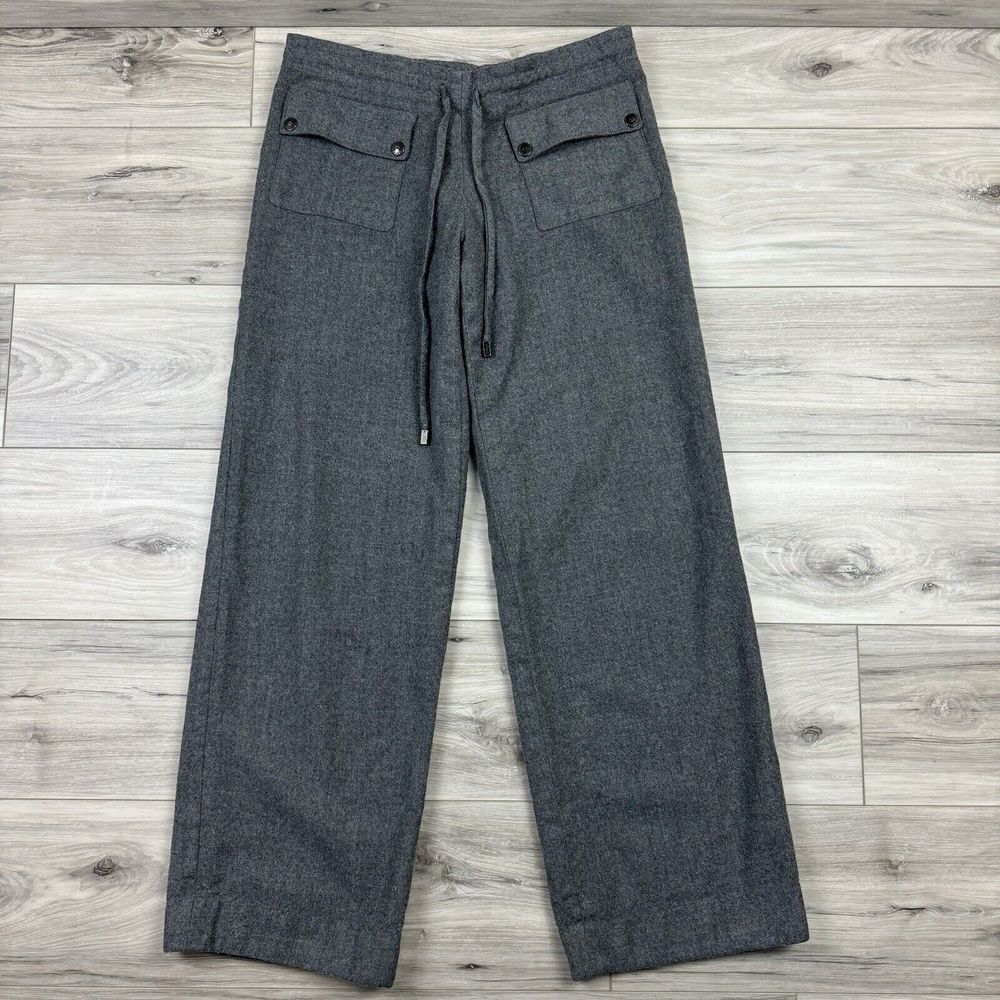 SOLD Vtg Y2K Burberry Wool Drawstring Wide Leg Pants Trousers Gray Sz US 4